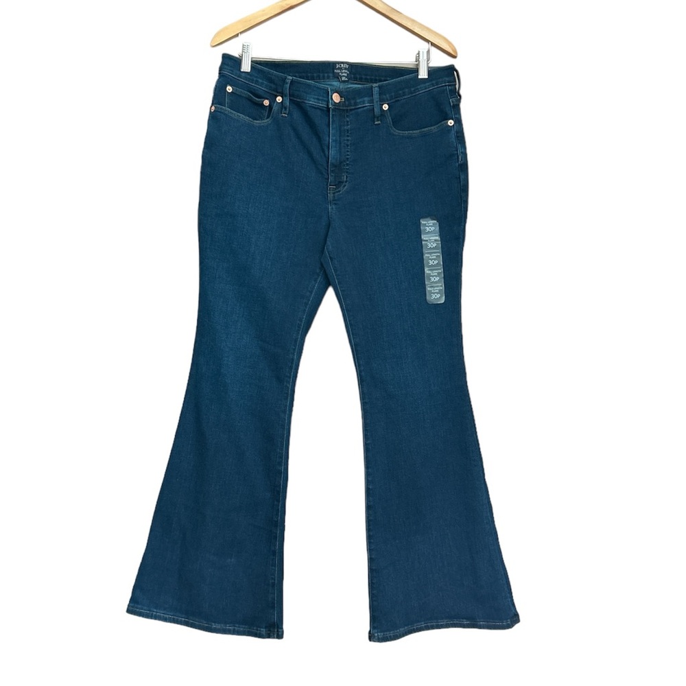 NWT J.Crew Factory Full Length Flare Signature Stretch Petite Dark Wash Size 30P